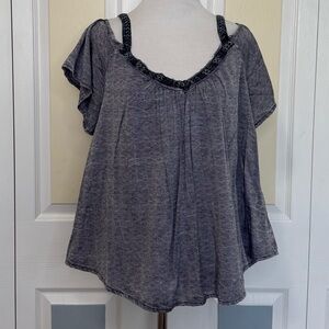 Altar'd State Relaxed Blue Gray‎ Babydoll Off Shoulder Ruffled Blouse Sz S